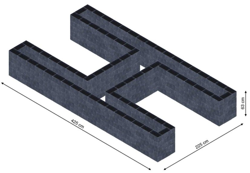 Hochbeet in Form eines H - Breite: 425 cm, Länge: 225 cm, Höhe: 63 cm
