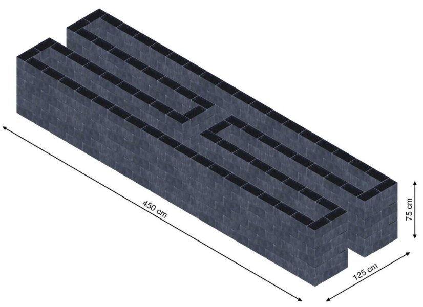 Hochbeet in Form eines H - Breite: 450 cm, Länge: 125 cm, Höhe: 75 cm