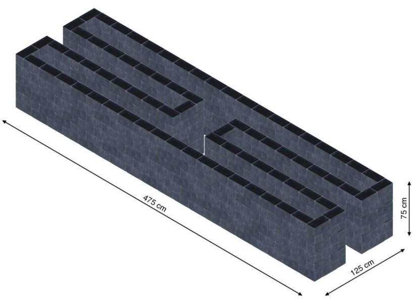 Hochbeet in Form eines H - Breite: 475 cm, Länge: 125 cm, Höhe: 75 cm