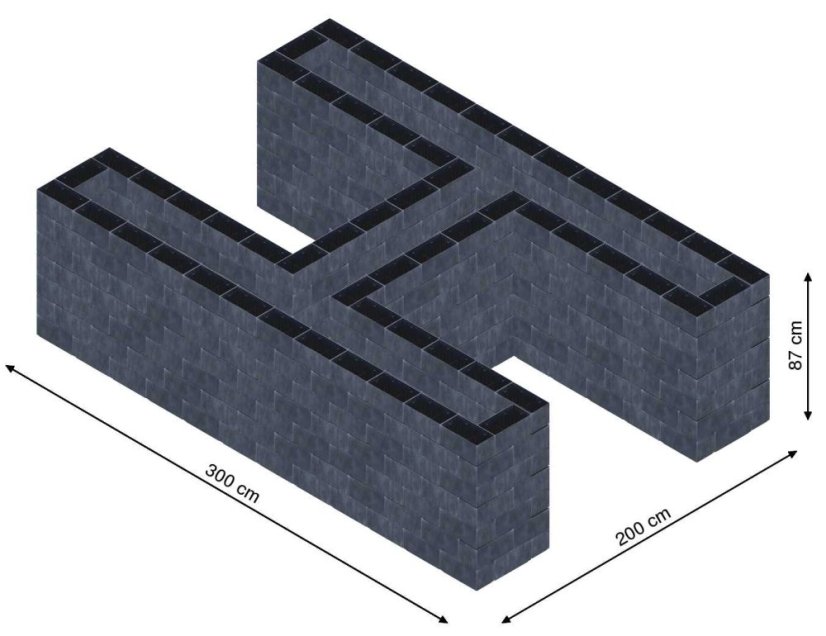 Hochbeet in Form eines H - Breite: 300 cm, Länge: 200 cm, Höhe: 87 cm