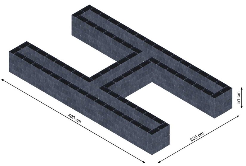 Hochbeet in Form eines H - Breite: 400 cm, Länge: 225 cm, Höhe: 51 cm