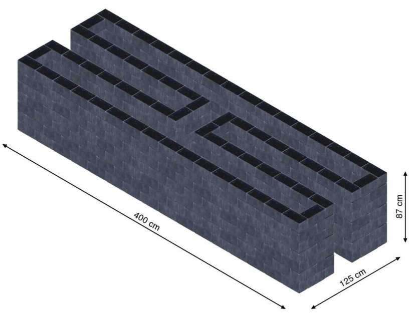 Hochbeet in Form eines H - Breite: 400 cm, Länge: 125 cm, Höhe: 87 cm