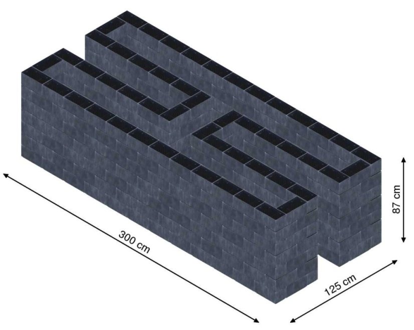 Hochbeet in Form eines H - Breite: 300 cm, Länge: 125 cm, Höhe: 87 cm