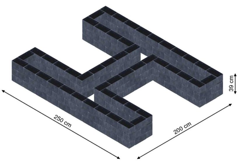 Hochbeet in Form eines H - Breite: 250 cm, Länge: 200 cm, Höhe: 39 cm