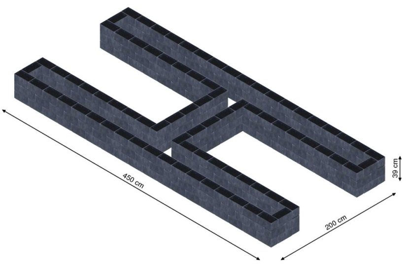 Hochbeet in Form eines H - Breite: 450 cm, Länge: 200 cm, Höhe: 39 cm